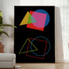 Abstract shapes in orange and black, modern art style - in a bright minimalist room with a plant and an armchair
