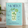 Un'illustrazione colorata di un cocktail mojito con menta e lime. - in una stanza luminosa e minimalista con pianta e poltrona
