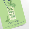 Un'illustrazione colorata di un cocktail Mojito con foglie di menta e fette di lime