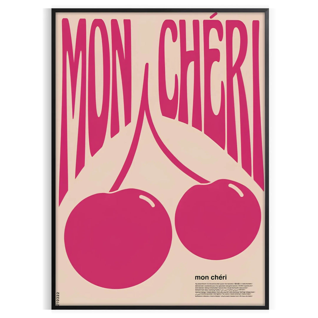 Illustration of cherries with a purple and black background in a kitchen theme