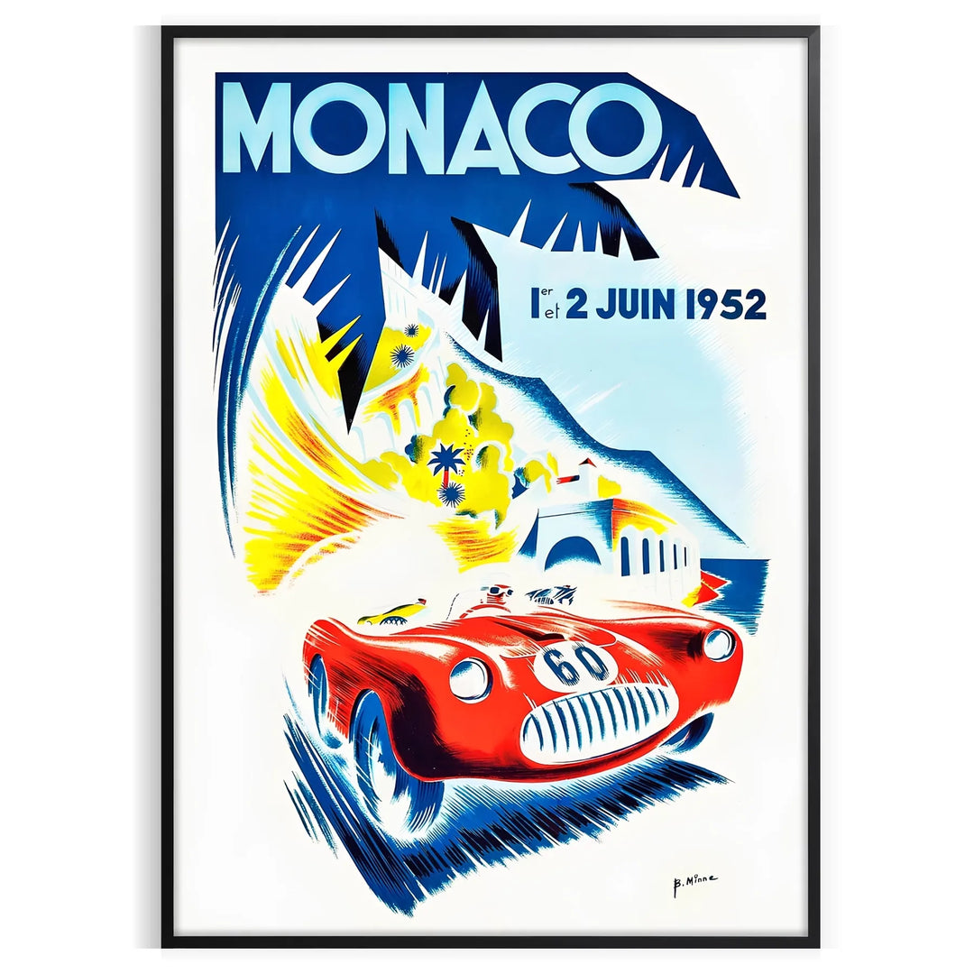 Vintage travel poster of Monaco featuring yellow and blue colors