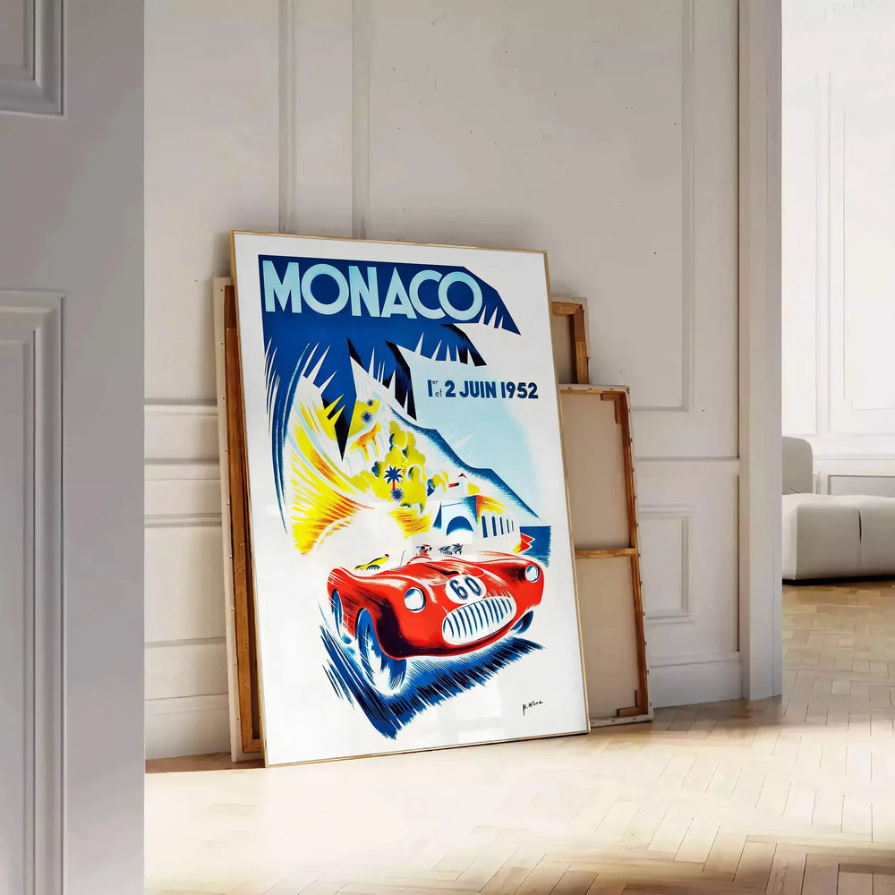Vintage travel poster of Monaco featuring yellow and blue colors