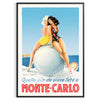 Vintage Reiseposter von Monte Carlo mit gelben und blauen Farbtönen - in einem schwarzen Rahmen