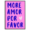 Abstract design featuring the phrase 'Más Amor Por Favor' in blue and purple tones - in a black frame