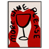 Una stampa da cucina minimalista con la frase 'More Wine Please' in lettere nere su sfondo grigio - in una cornice nera