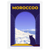 Colorful Moroccan landscape featuring traditional architecture and vibrant blue and orange hues - in a white frame