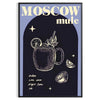 Illustrazione di un cocktail Moscow Mule su uno sfondo nero elegante con accenti verdi - in una cornice nera