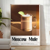 Moscow Mule cocktail in a copper mug with green garnishes on a black background - in a bright minimalist room with a plant and an armchair