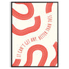 Red and white motivational poster with abstract space elements and inspirational text - in a black frame