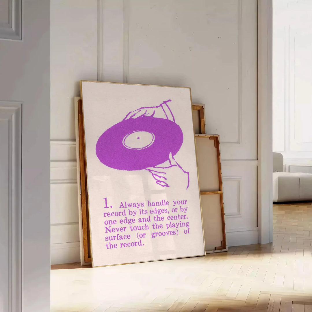 Abstract space scene in green and purple with motivational text - leaning on a herringbone floor against a white panelled wall