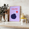 Abstract design featuring orange and blue tones with motivational text - styled on a counter with eucalyptus and a bowl of lemons