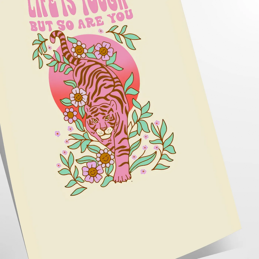 Abstract design featuring green and orange hues with motivational text