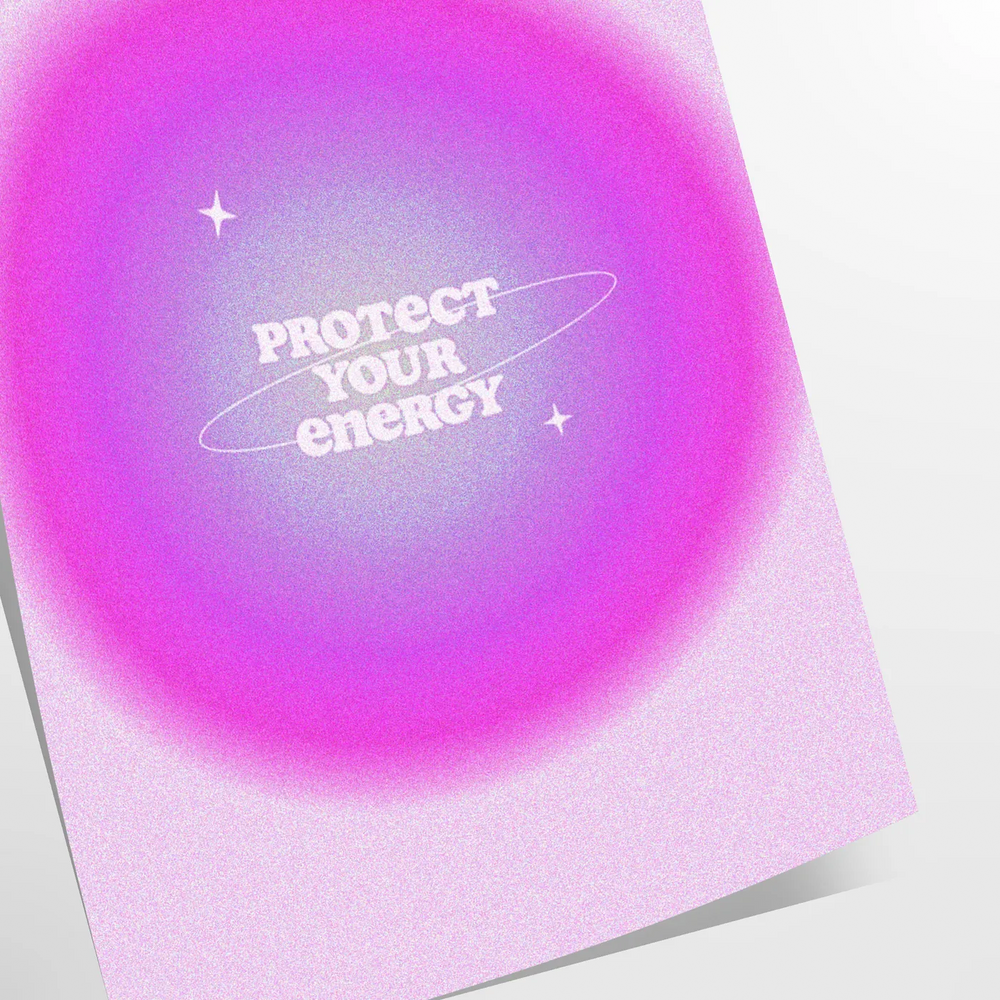 Abstract space scene with blue and purple hues, featuring motivational text