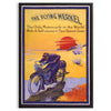 A dynamic illustration of a motorcycle on a road, with blue and yellow hues. - in a black frame