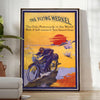 A dynamic illustration of a motorcycle on a road, with blue and yellow hues. - in a bright minimalist room with a plant and an armchair