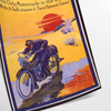 A dynamic illustration of a motorcycle on a road, with blue and yellow hues. - as a rolled, unframed print