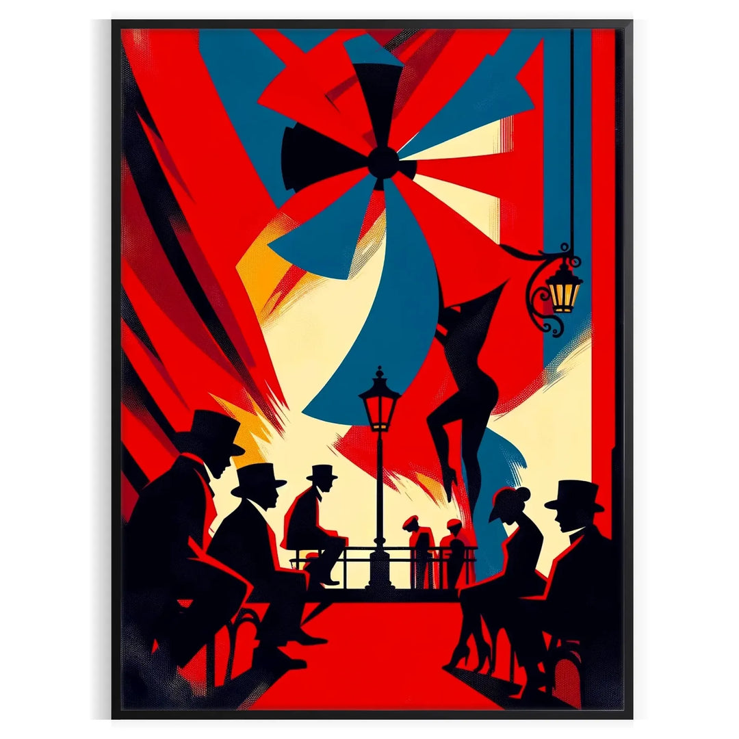 Illustration of the Moulin Rouge in Paris with red and black colors