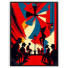 Illustration of the Moulin Rouge in Paris with red and black colors - in a black frame