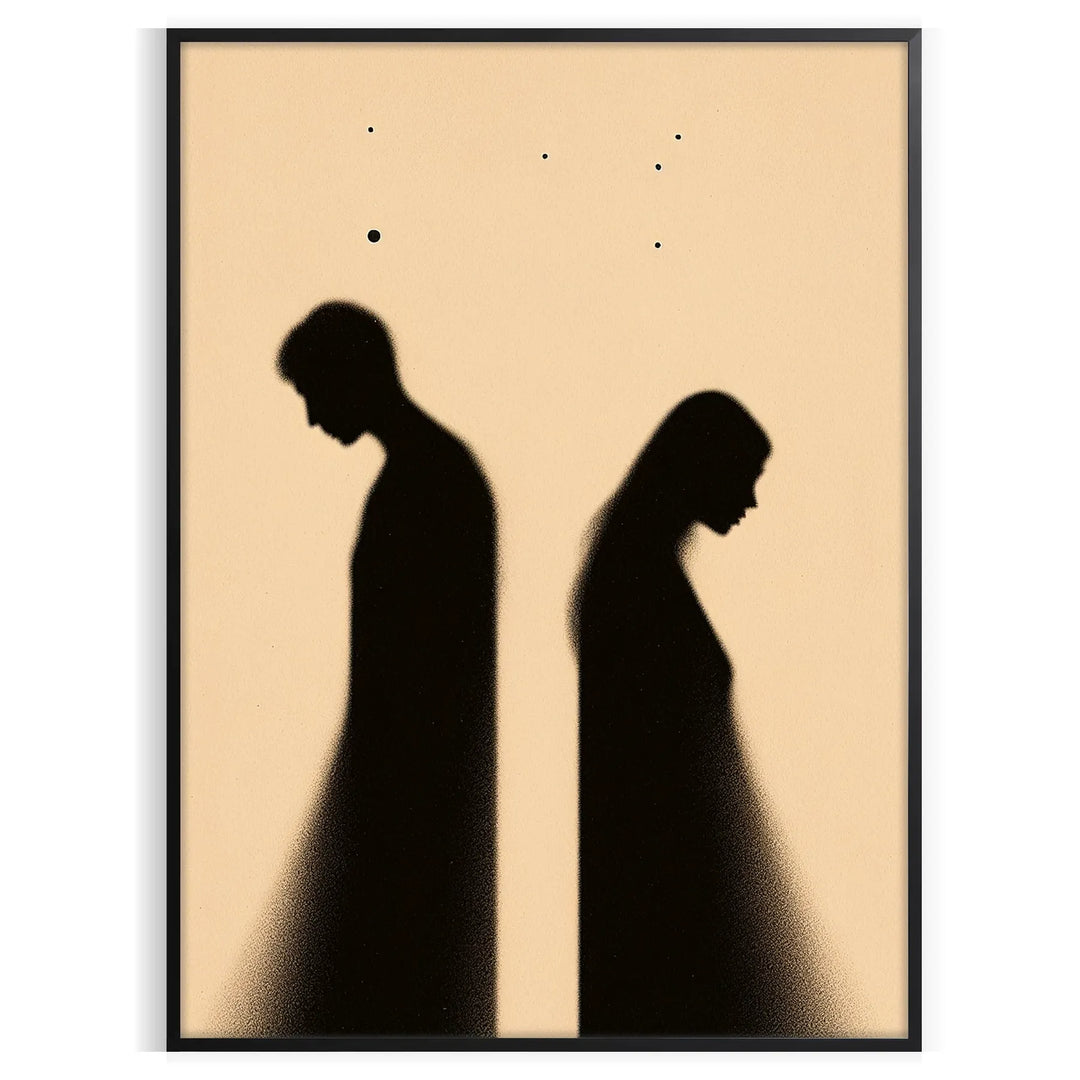 Minimalist human figure in black and orange tones