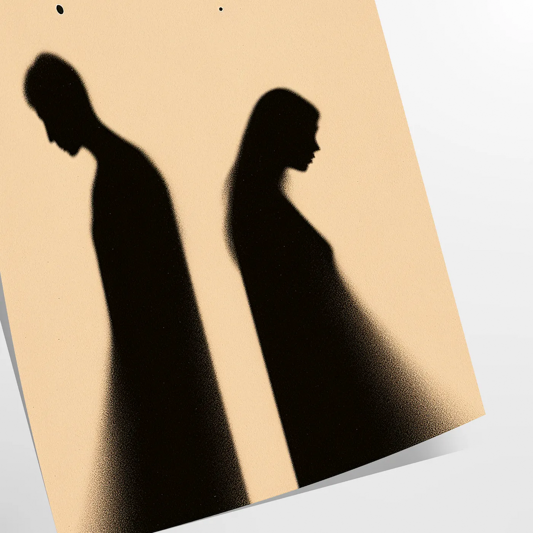Minimalistische menschliche Figur in Schwarz- und Orangetönen - als gerollter Druck, ohne Rahmen