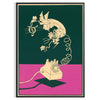 Graphic art print featuring a stylized phone with green and red hues - in a black frame