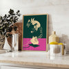 Graphic art print featuring a stylized phone with green and red hues - styled on a counter with eucalyptus and a bowl of lemons