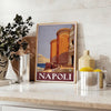 Illustration of Napoli with green and black tones, showcasing the city's charm - styled on a counter with eucalyptus and a bowl of lemons