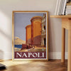Illustration of Napoli with green and black tones, showcasing the city's charm - beside a round wooden side table with books