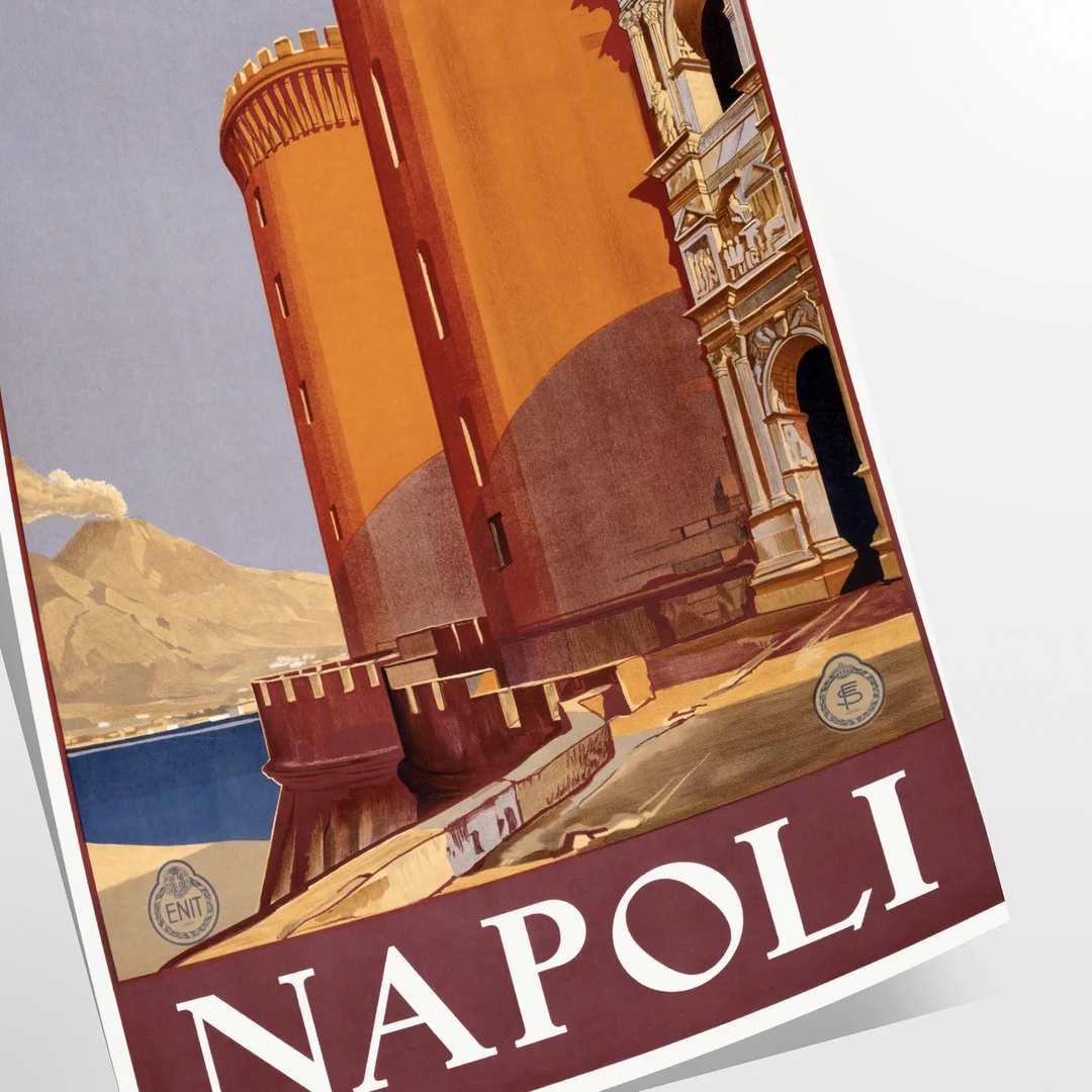 Illustration of Napoli with green and black tones, showcasing the city's charm - as a rolled, unframed print