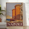 Illustration of Napoli with green and orange colors, featuring iconic landmarks - in a bright minimalist room with a plant and an armchair