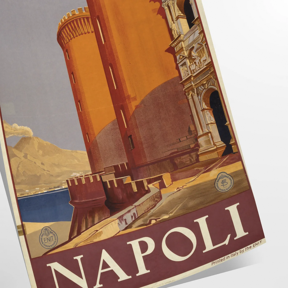 Illustration of Napoli with green and orange colors, featuring iconic landmarks