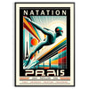 Red and white stylized butterfly stroke swimmer poster for 50 meters - in a black frame
