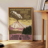 A serene landscape of a national park in gray and black tones - beside a round wooden side table with books