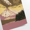 Illustration of a national park with mountains and trees in muted colors - as a rolled, unframed print