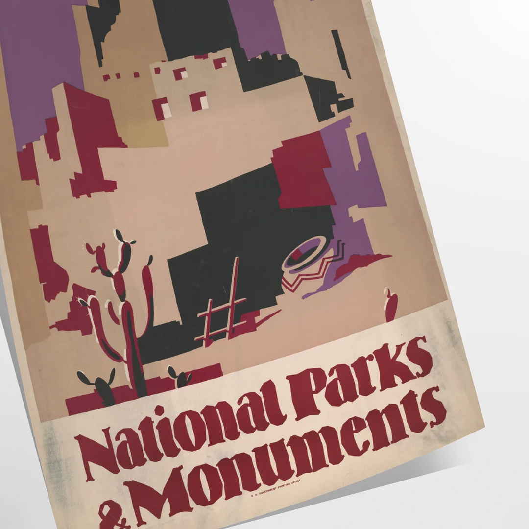 Illustration of national parks with green landscapes and earthy tones - as a rolled, unframed print