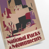 Illustration of national parks with green landscapes and earthy tones - as a rolled, unframed print