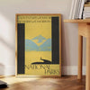 Illustration of national parks with lush greenery and sunny yellow accents - beside a round wooden side table with books