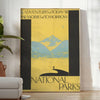 Illustration of national parks with lush greenery and sunny yellow accents - in a bright minimalist room with a plant and an armchair