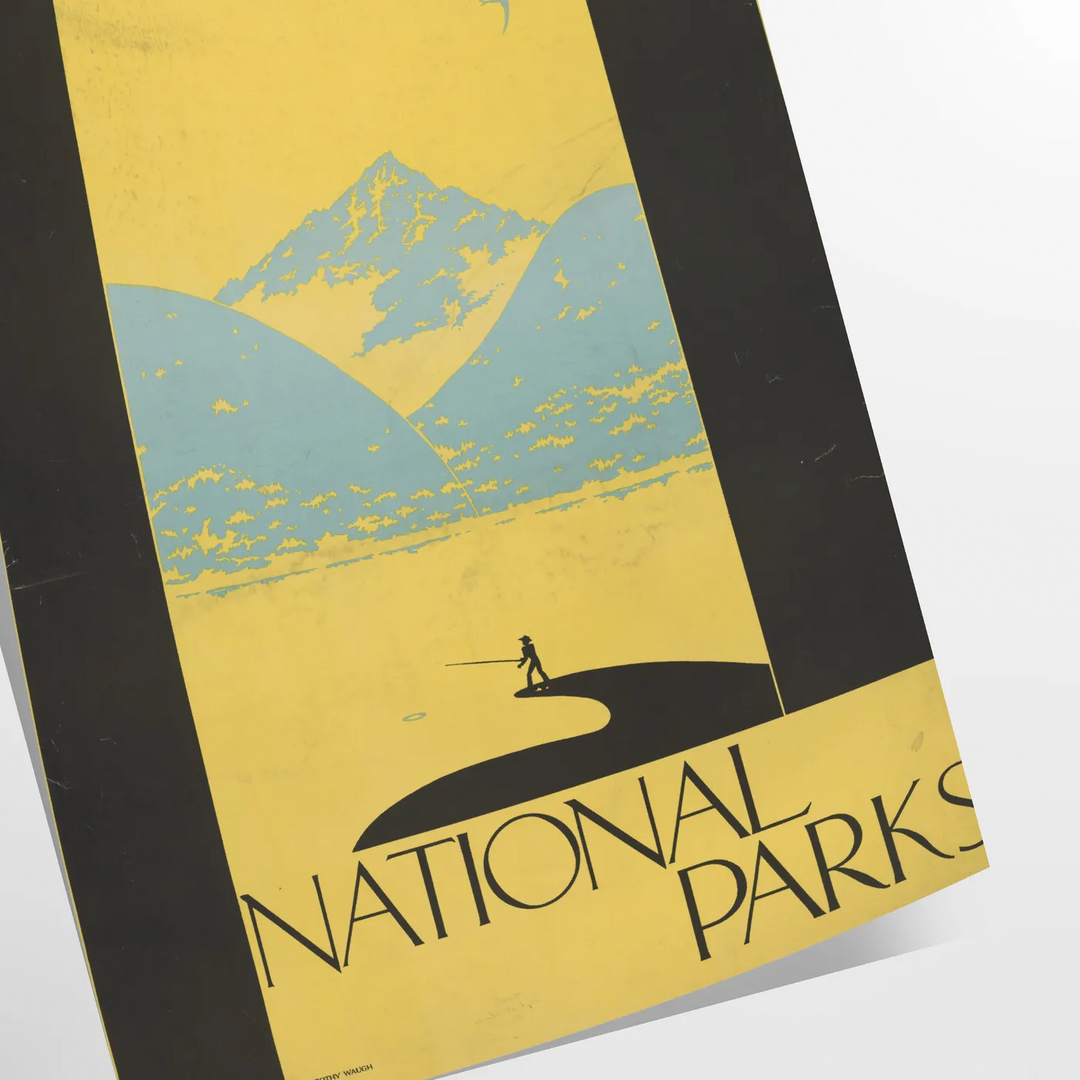 Illustration of national parks with lush greenery and sunny yellow accents - as a rolled, unframed print