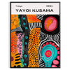 Abstract nature scene with polka dots in orange and green by Yayoi Kusama - in a black frame