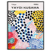 Colorful abstract nature scene by Yayoi Kusama with polka dots - in a black frame