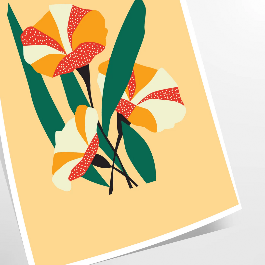 Representación abstracta de la naturaleza con tonos verdes y naranjas