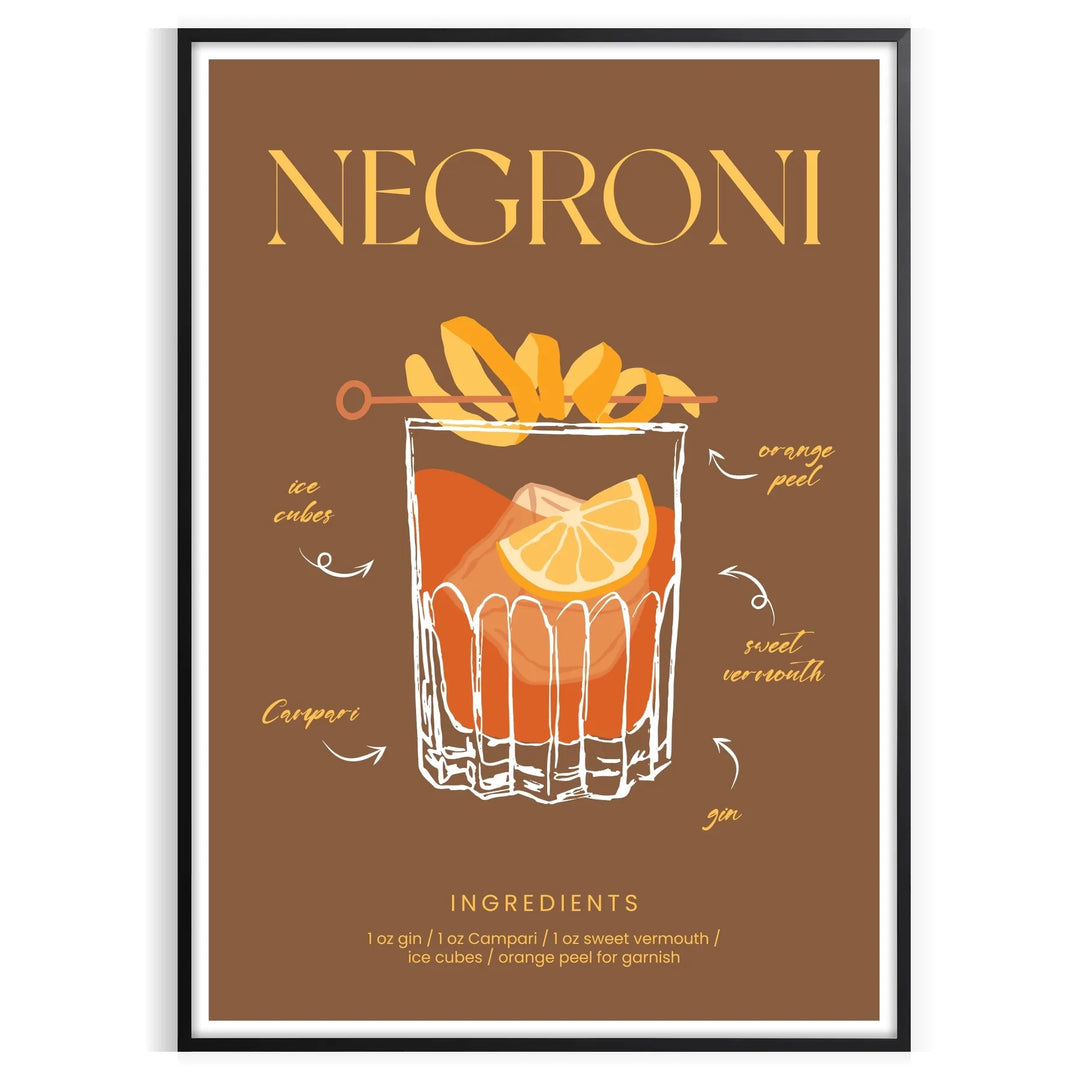 Illustration of a Negroni cocktail with orange and green hues