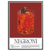 A colorful illustration of a Negroni cocktail in a glass with orange garnish - in a black frame