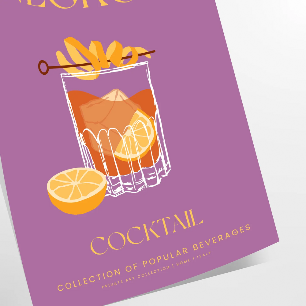 Illustration of a Negroni cocktail with orange and yellow hues
