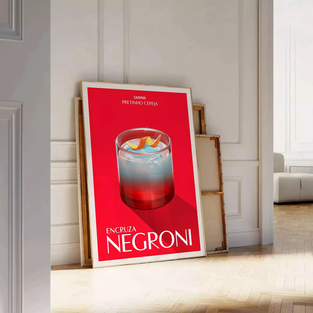 Illustration of a Negroni cocktail in warm orange and brown tones