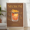 Illustration of a Negroni cocktail with orange and green hues - in a bright minimalist room with a plant and an armchair
