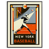 Retro graphic poster featuring New York baseball players in action - in a black frame