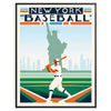 Vintage baseball scene featuring New York players in classic uniforms - in a black frame