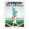 Vintage baseball scene featuring New York players in classic uniforms - in a white frame
